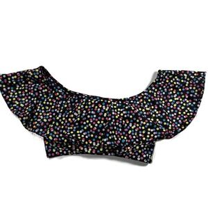 Kingdom & State Polka Dot Bikini Top Black Womens Medium Ruffle Swimsuit NWT